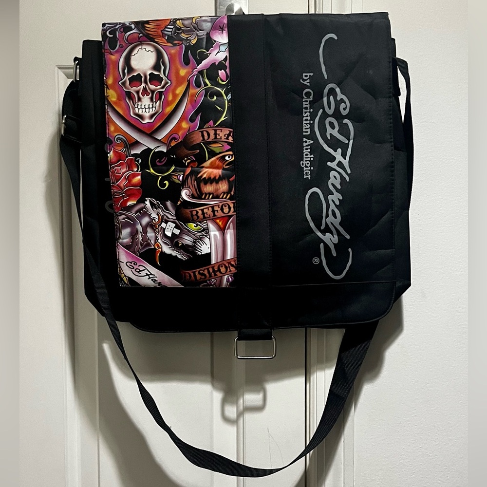 Ed Hardy by Christian Audigier Death 💀 before Dishonor Y2K messenger bag